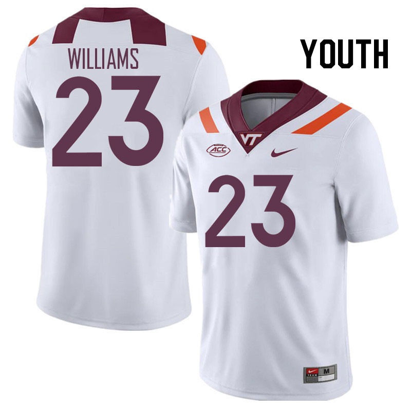 Youth #23 Thomas Williams Virginia Tech Hokies College Football Jerseys Stitched Sale-White - Click Image to Close